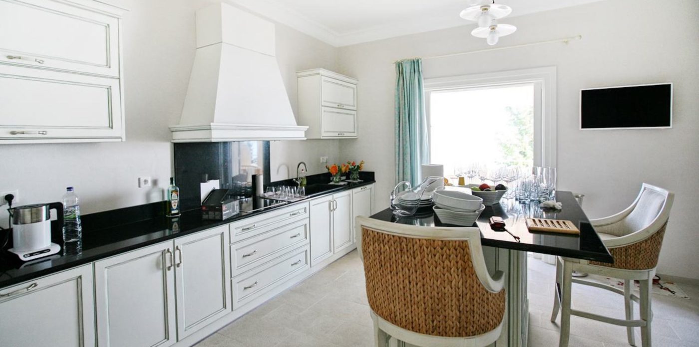 The kitchen at Villa Anassa, property for sale in Corfu, Greece