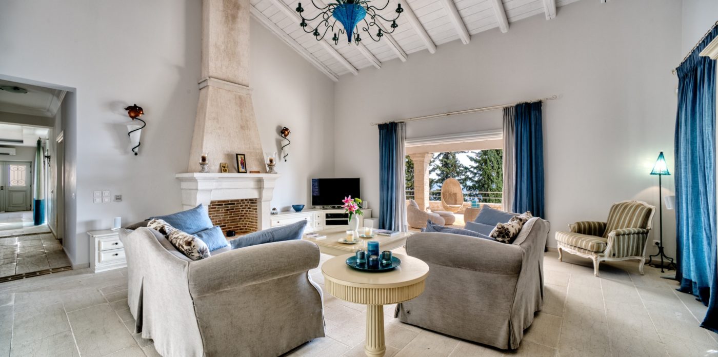 Living room at Anassa, property for sale in Spetses, Greece