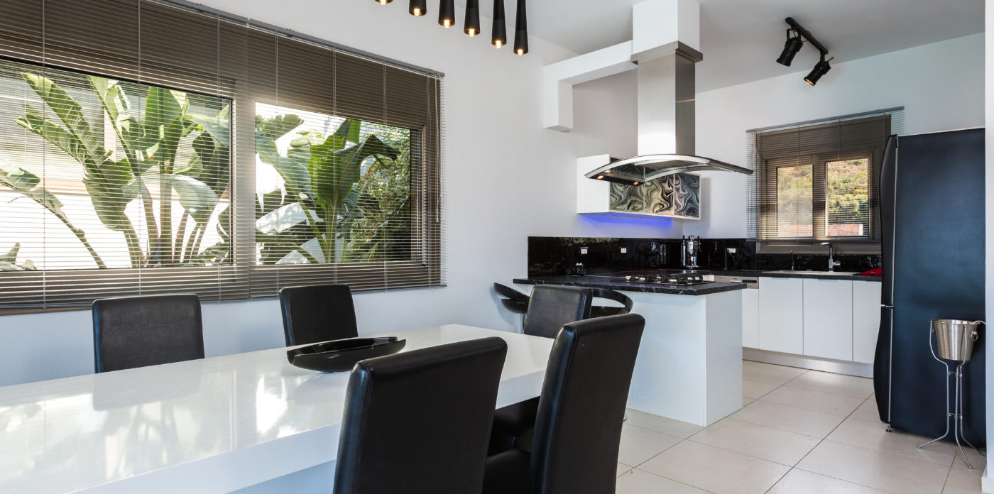 Black and white fitted kitchen villa for sale in Crete Greece